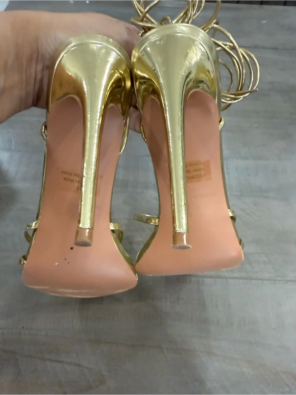 PrettyLittleThing Gold Metallic Strappy Lace-Up Stiletto Heels US 9